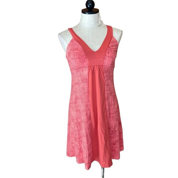 Patagonia Fit Flare Mini Dress V-Neck Geometric Sleeveless Stretch Pink Sz S - Picture 1 of 9